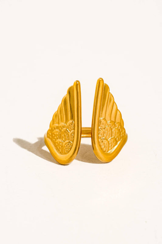 Silvane 18K Gold Plated Stainless Steel Angel Wing Ring, Gold