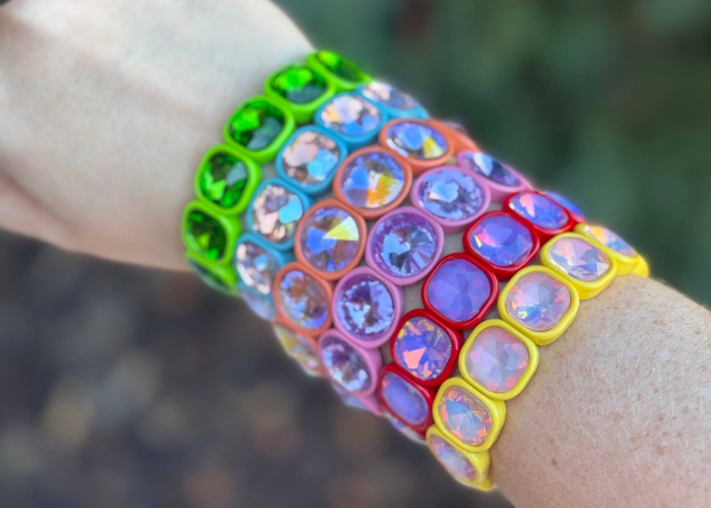 Elise Enamel Stretch Bracelet, Light Pink