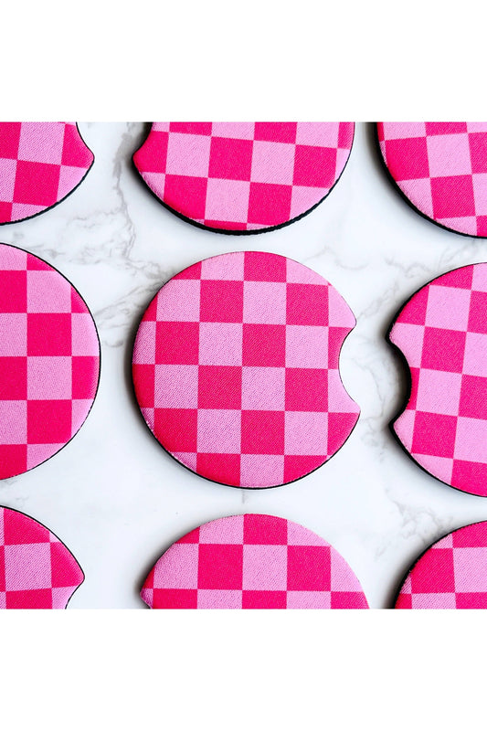 Pink Checkerboard Design Car Coasters