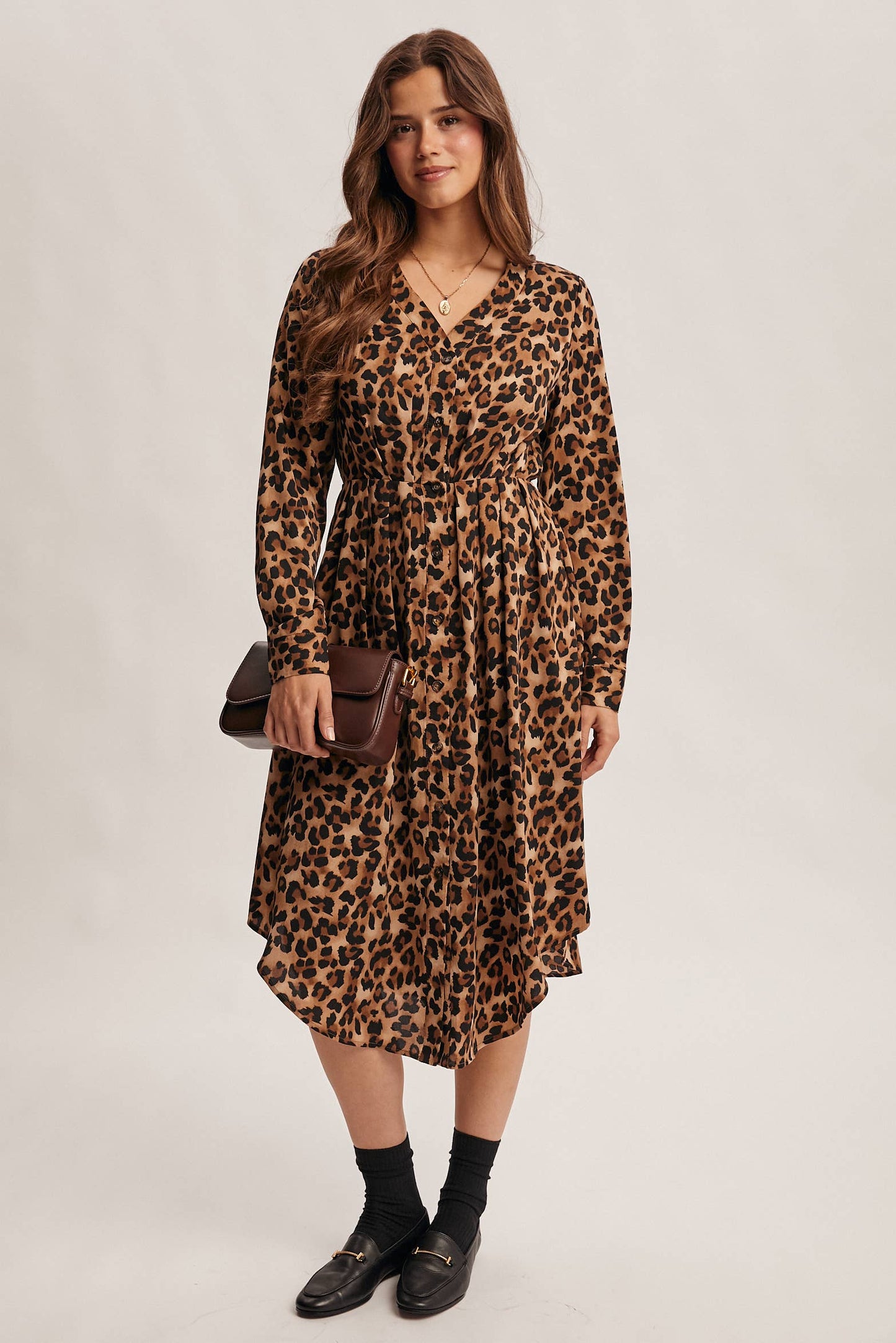 Wild Romance Leopard Print Button-Front Cardigan/Midi Dress