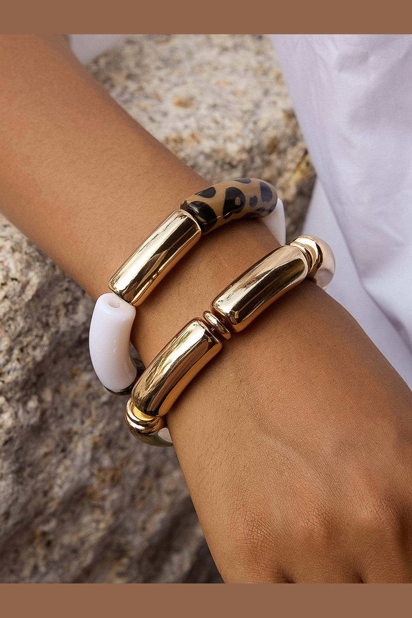 Stassi 18K Gold Plated Stainless Steel Leopard Bangle Set, Gold