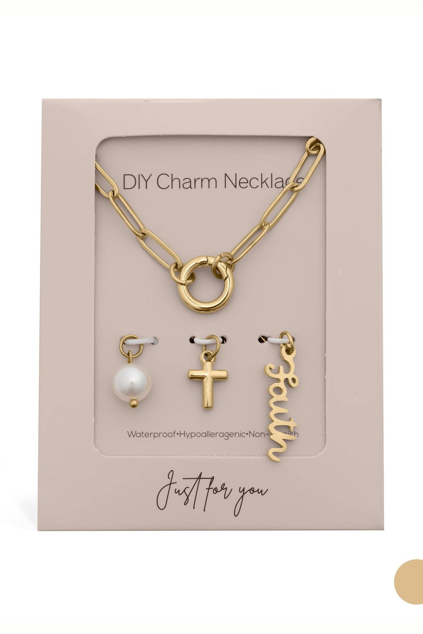 Just Have Faith 18K Gold Plated Stainless Steel Charm Holder Necklace Set, Gold
