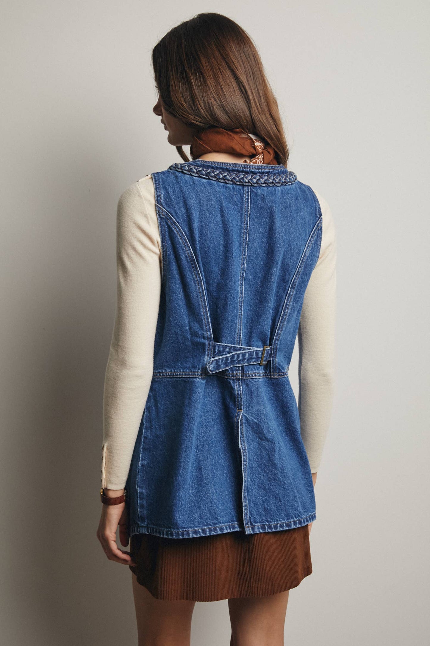 Meet Me There Braided Trim Denim Vest, Blue Haze
