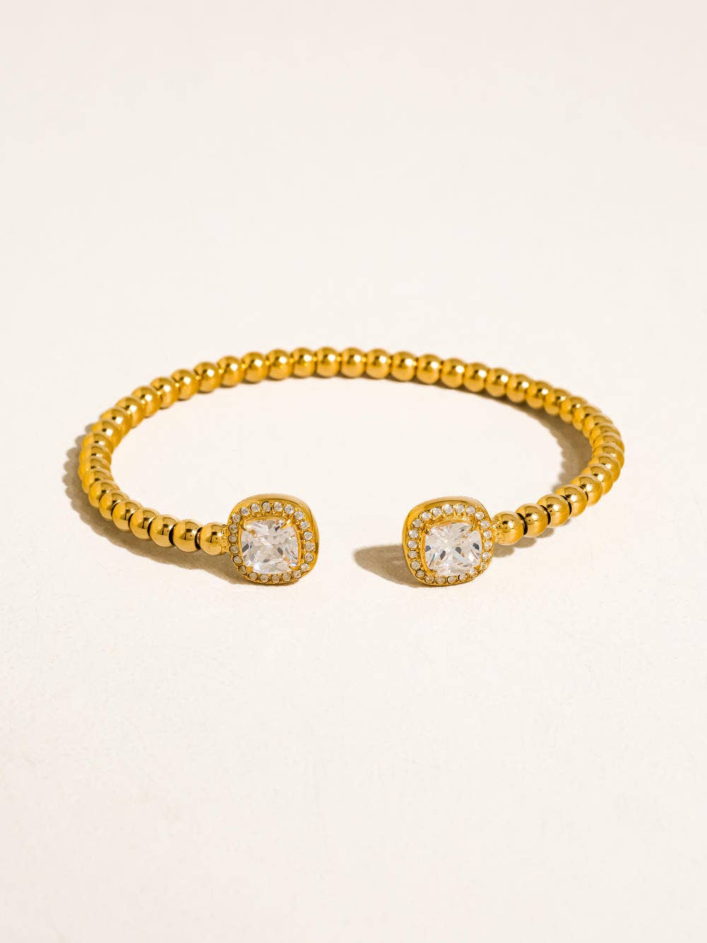 Gracie 18K Gold Plated Stainless Steel CZ Beaded Bangle, Gold