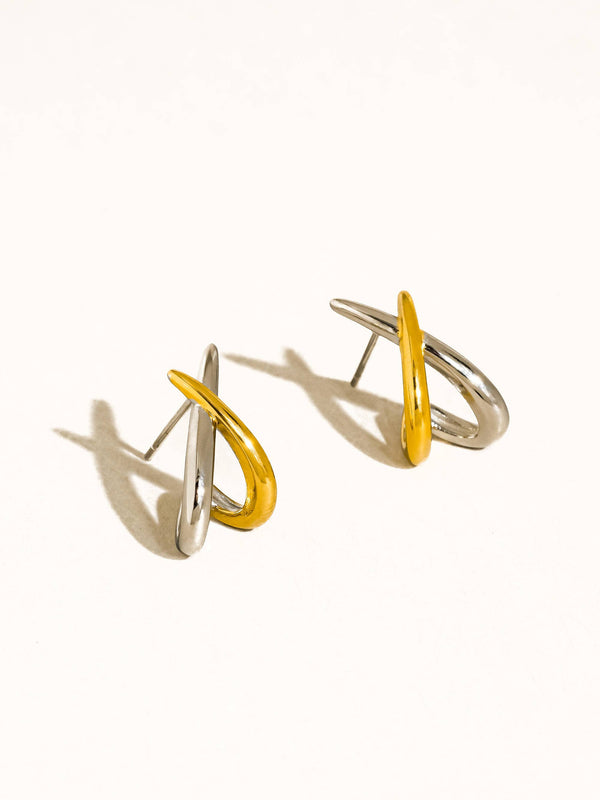 Rosalind 18K Gold Plated Stainless Steel Two Tone Crossover Earrings