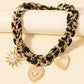 Pearl Studded Heart And Sun Charms Leopard Braided Bandana Necklace, Brown