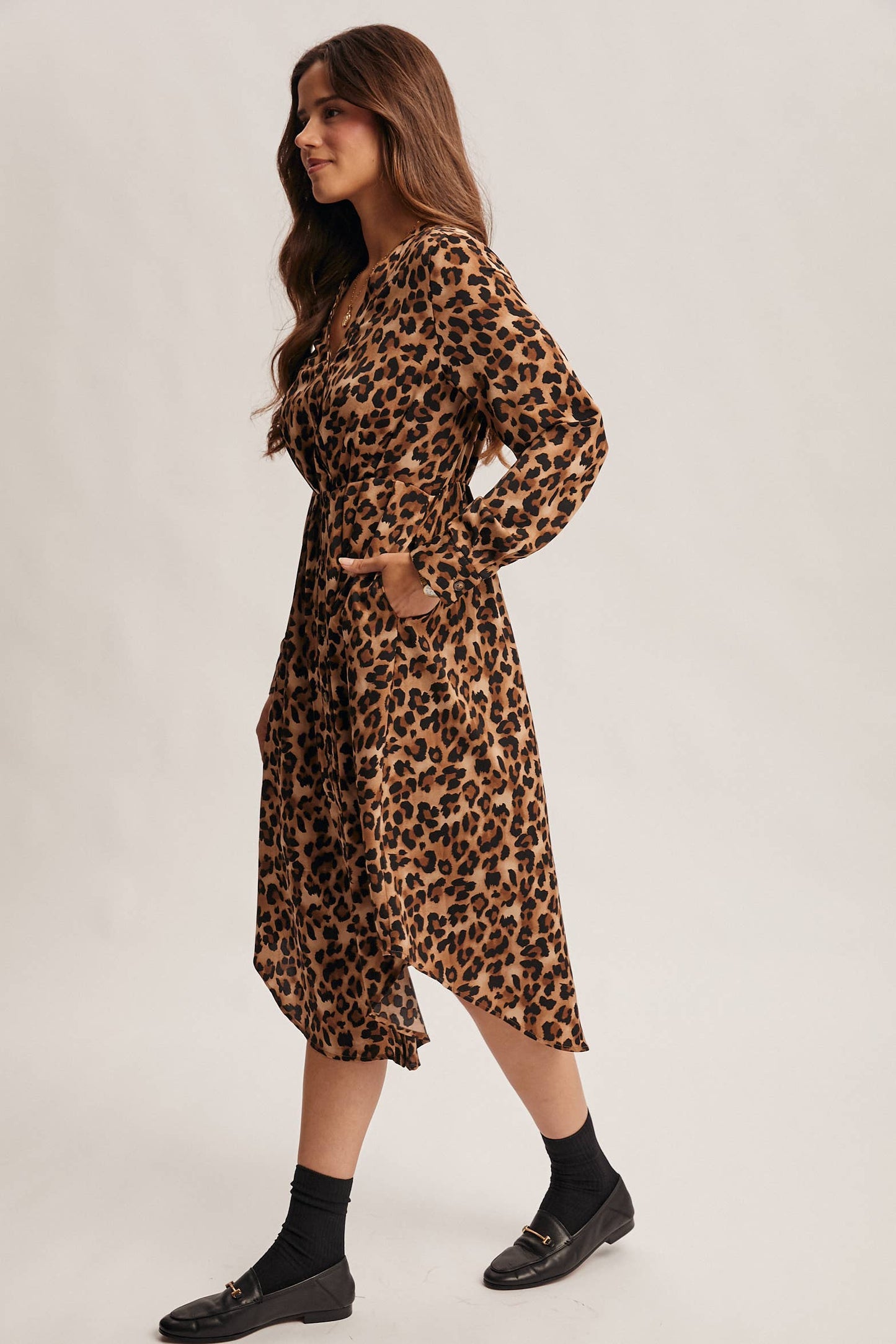 Wild Romance Leopard Print Button-Front Cardigan/Midi Dress