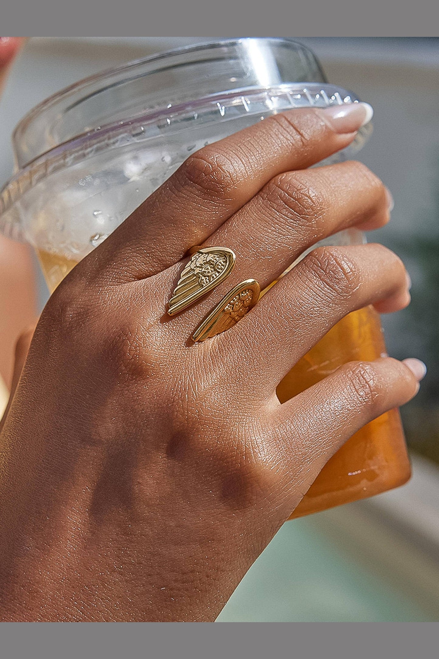 Silvane 18K Gold Plated Stainless Steel Angel Wing Ring, Gold