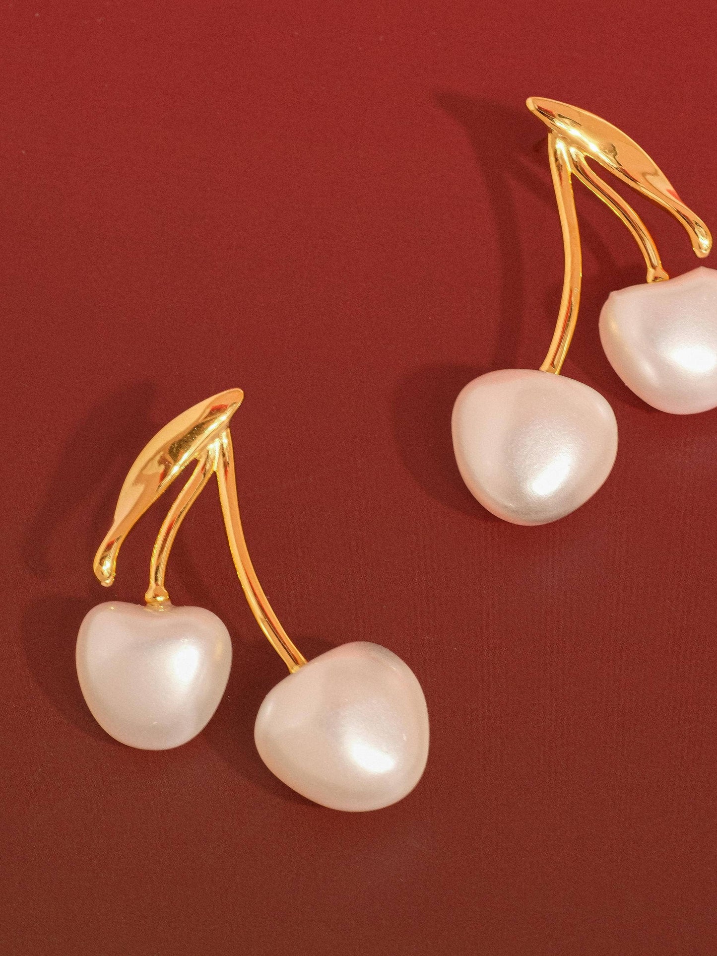 Chérie 18K Gold Plated Stainless Steel Large Pearl Cherry Earrings
