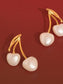 Chérie 18K Gold Plated Stainless Steel Large Pearl Cherry Earrings