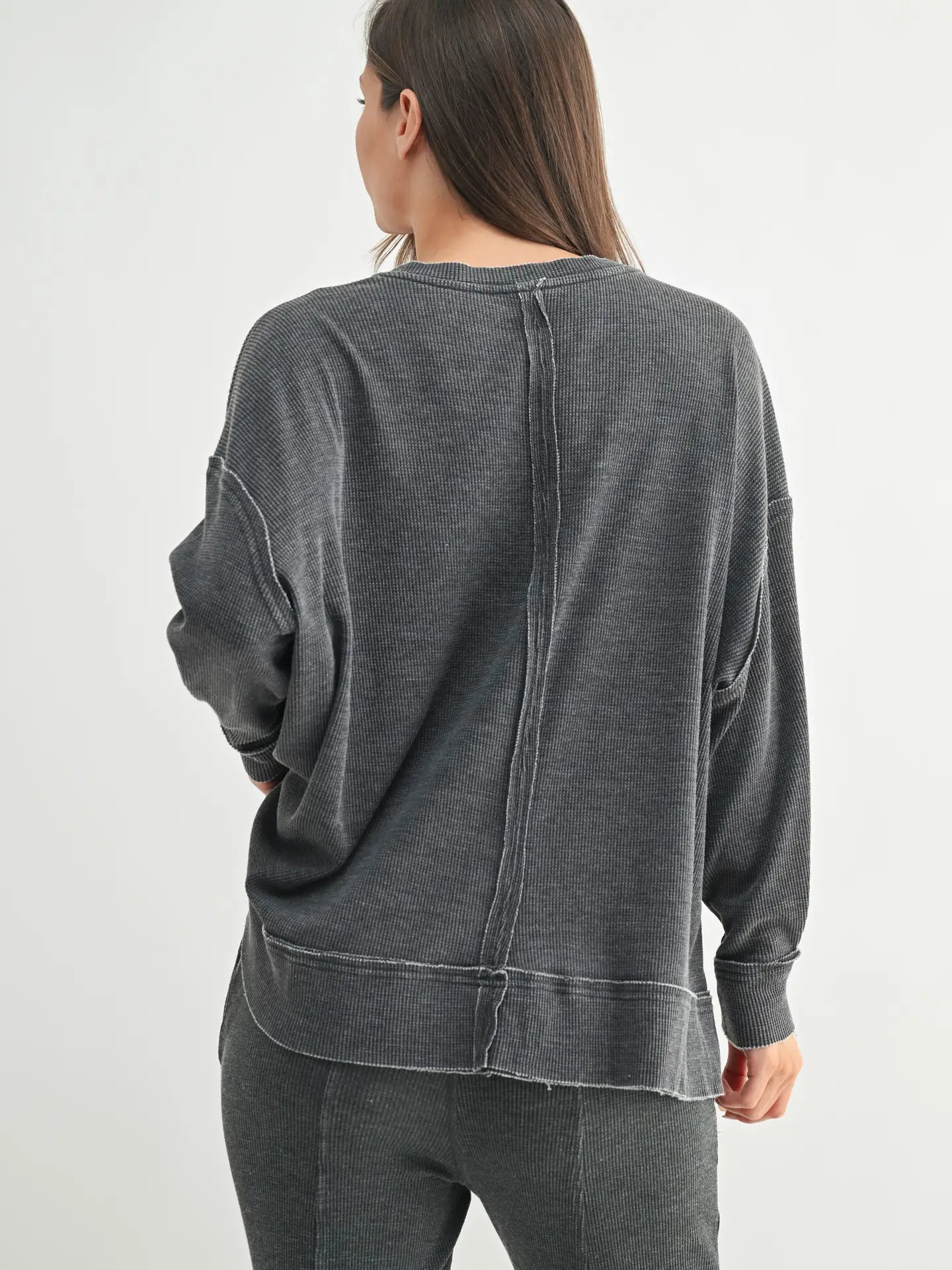 Comfort is Key Cotton Blend Waffle Knit Oversized Top, Black