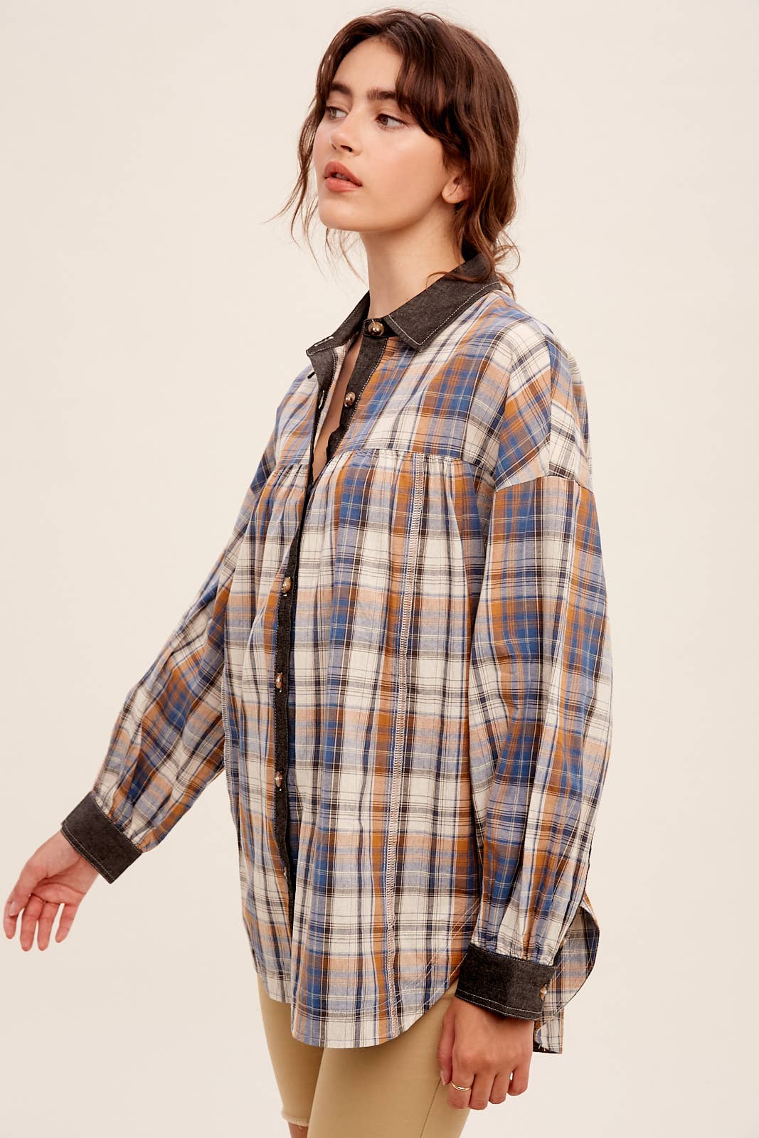 Jolene Mixed Plaid Oversized Plaid Top