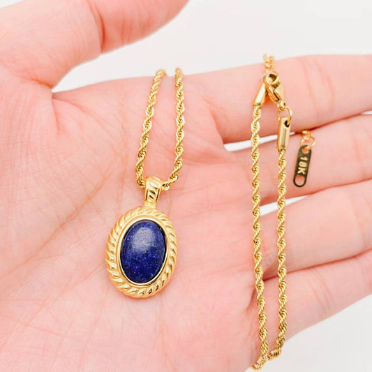Lapis Lazuli Pendant 18K Gold Plated Stainless Steel Necklace