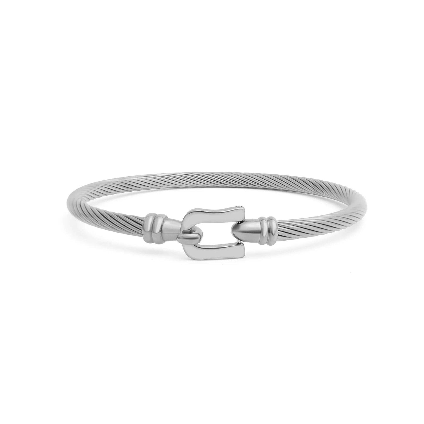 Addi 18K Gold Plated Stainless Steel Buckle Clasp Bangle, Silver