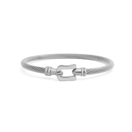 Addi 18K Gold Plated Stainless Steel Buckle Clasp Bangle, Silver