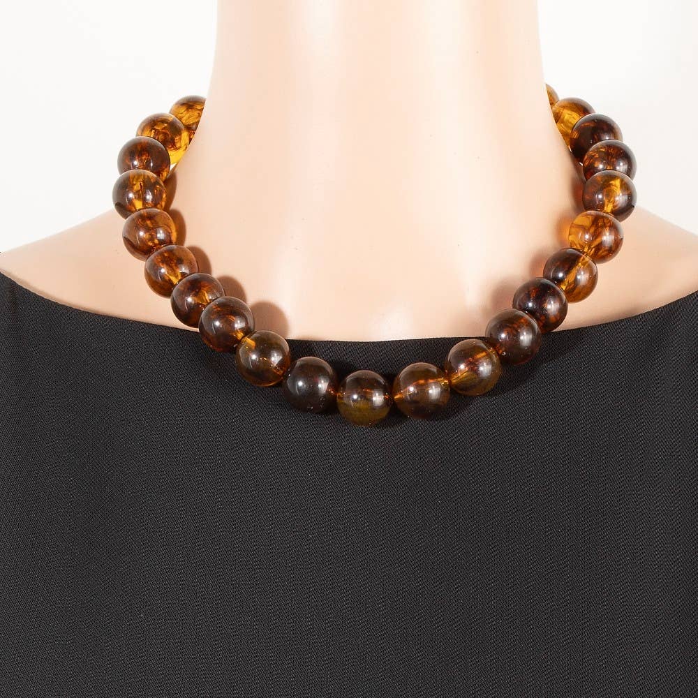 Large Tortoise Shell Ball Beaded Necklace