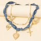 Paisley Denim And Assorted Charms Chain Layered Necklace, Gold