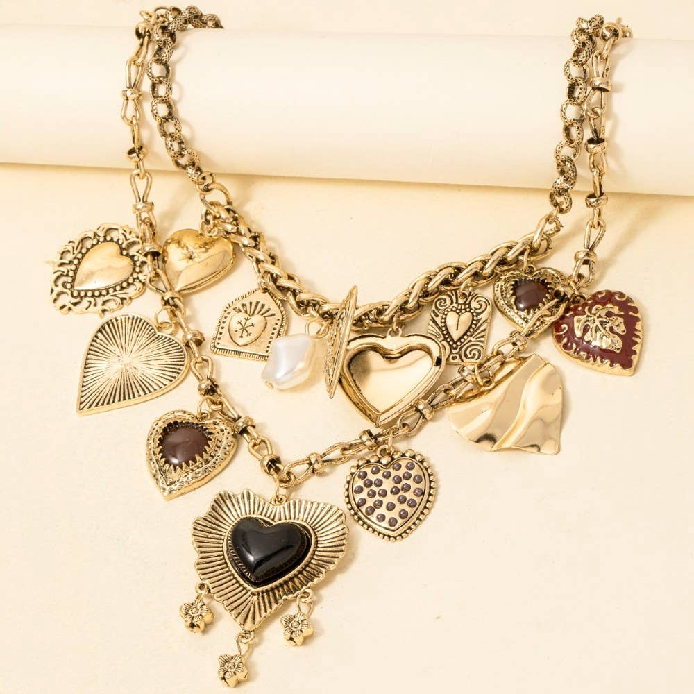 Keep Them Guessing Assorted Charms Statement Necklace, Gold