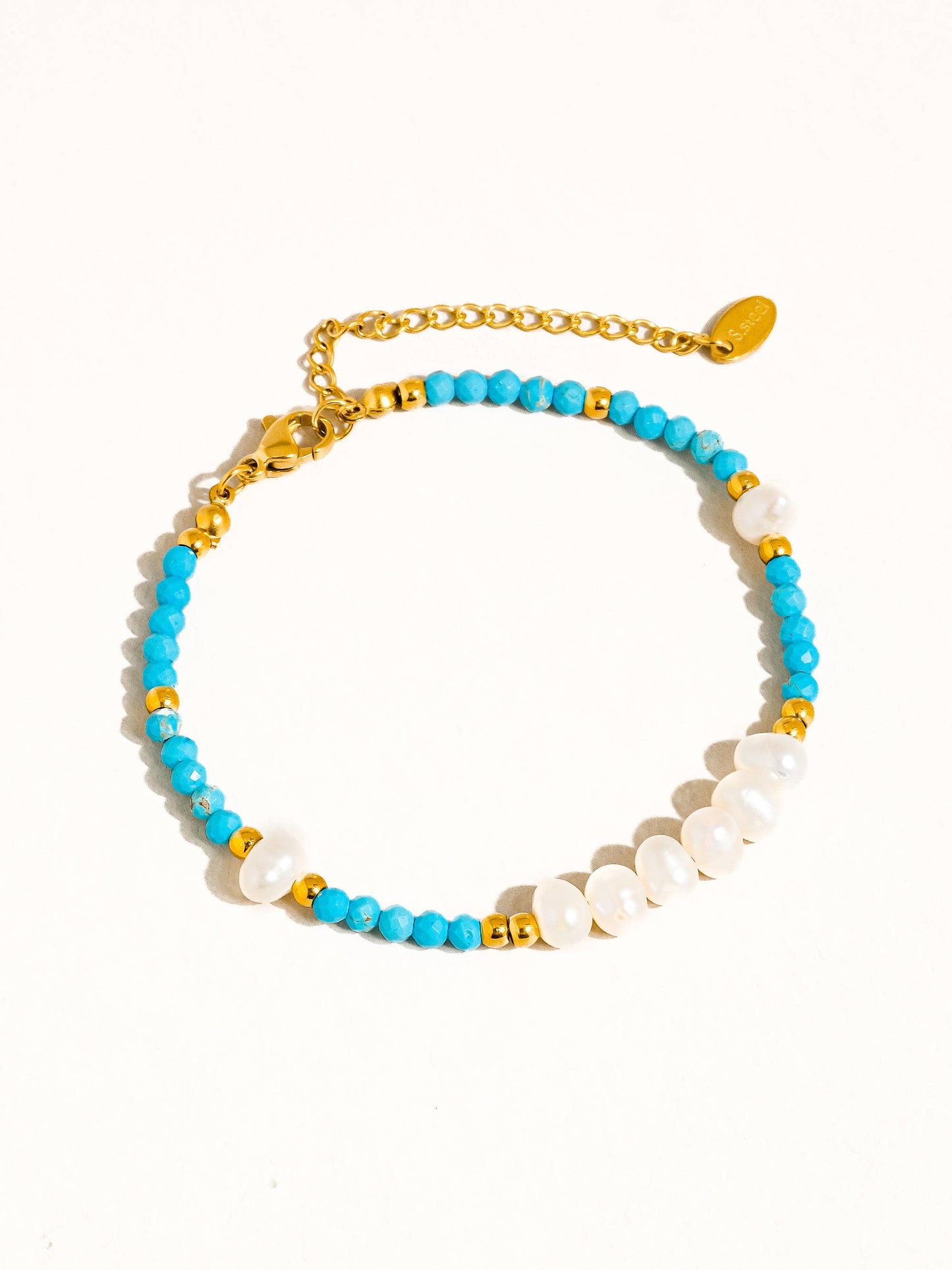 Cove 18K Gold Plated Stainless Steel Boho Pearl Beaded Bracelet