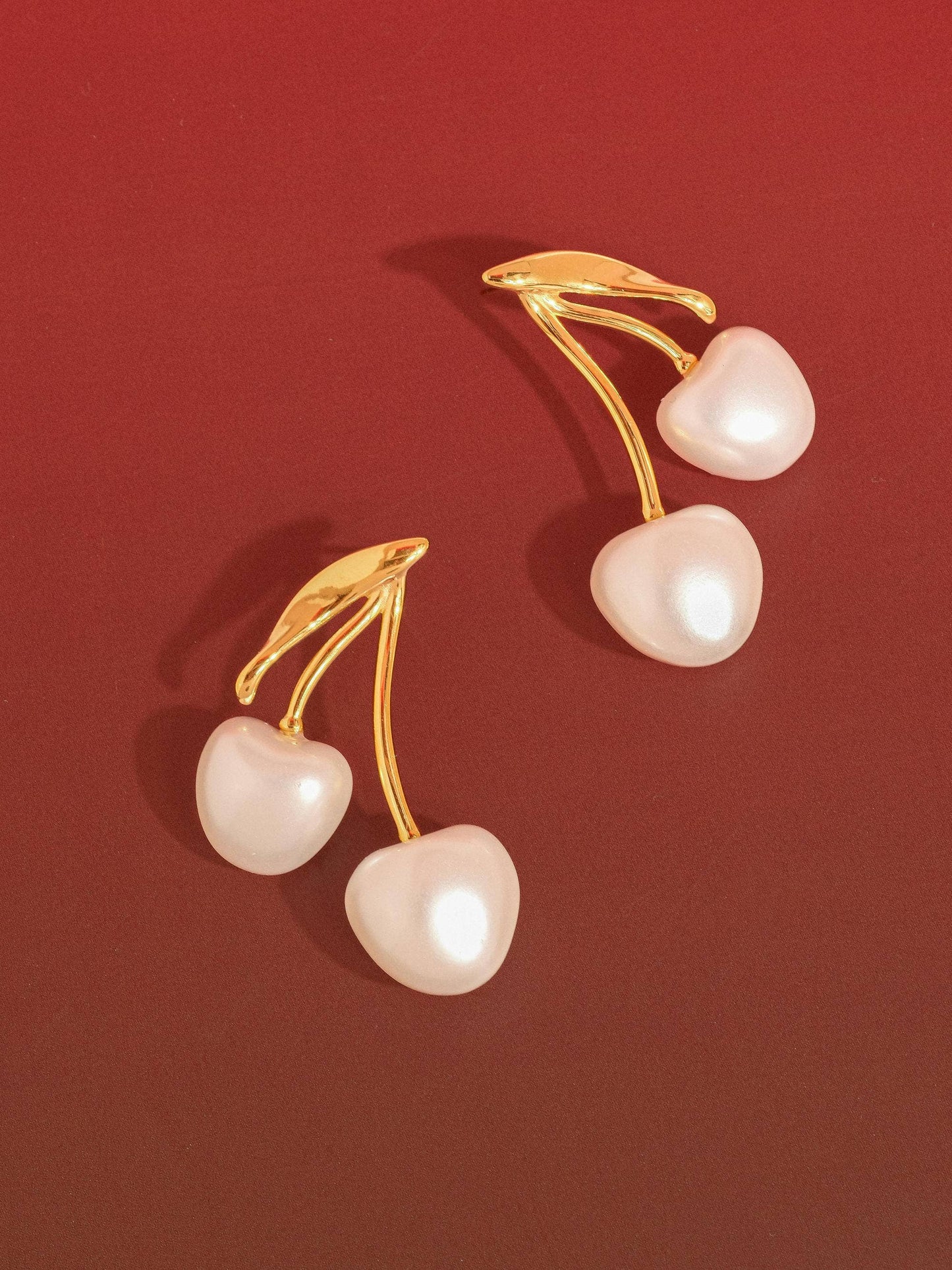 Chérie 18K Gold Plated Stainless Steel Large Pearl Cherry Earrings