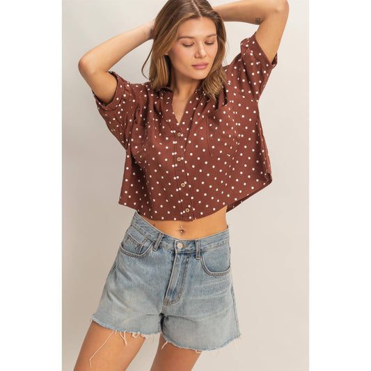 Feel the Vibe Polka Dot Top, Chestnut