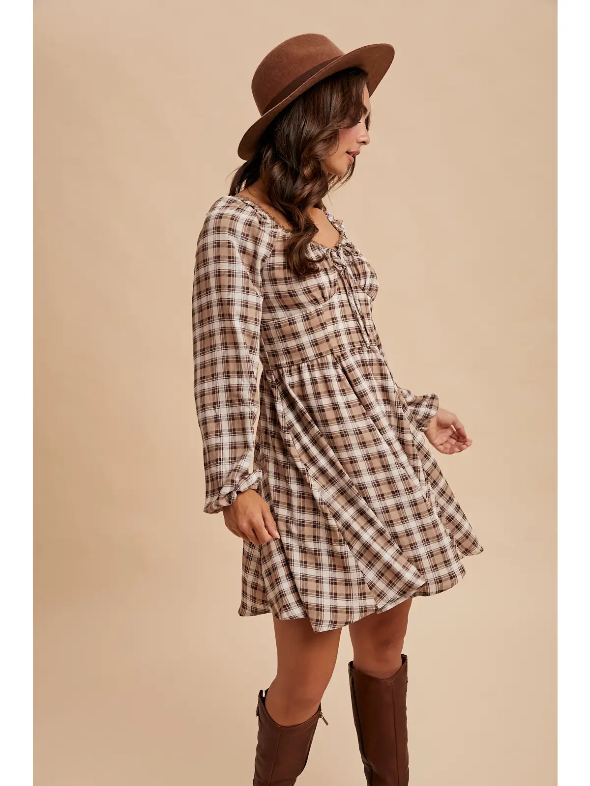 Falling For You Mini Dress, Brown/Multi