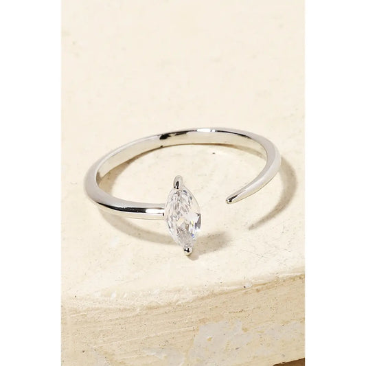 Delicate Marquise Rhinestone Open Adjustable Ring, Silver