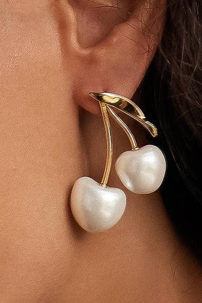 Chérie 18K Gold Plated Stainless Steel Large Pearl Cherry Earrings