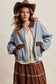 The Scenic Route Contrast Trim Western Utility Jacket, Dusty Blue