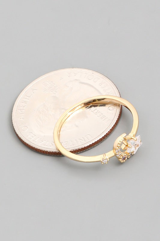 Dainty Moon And Star Ring, Gold (Size 6)