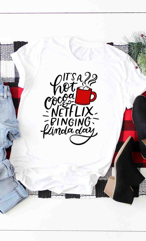 Hot Cocoa And Netflix Graphic Tee, White