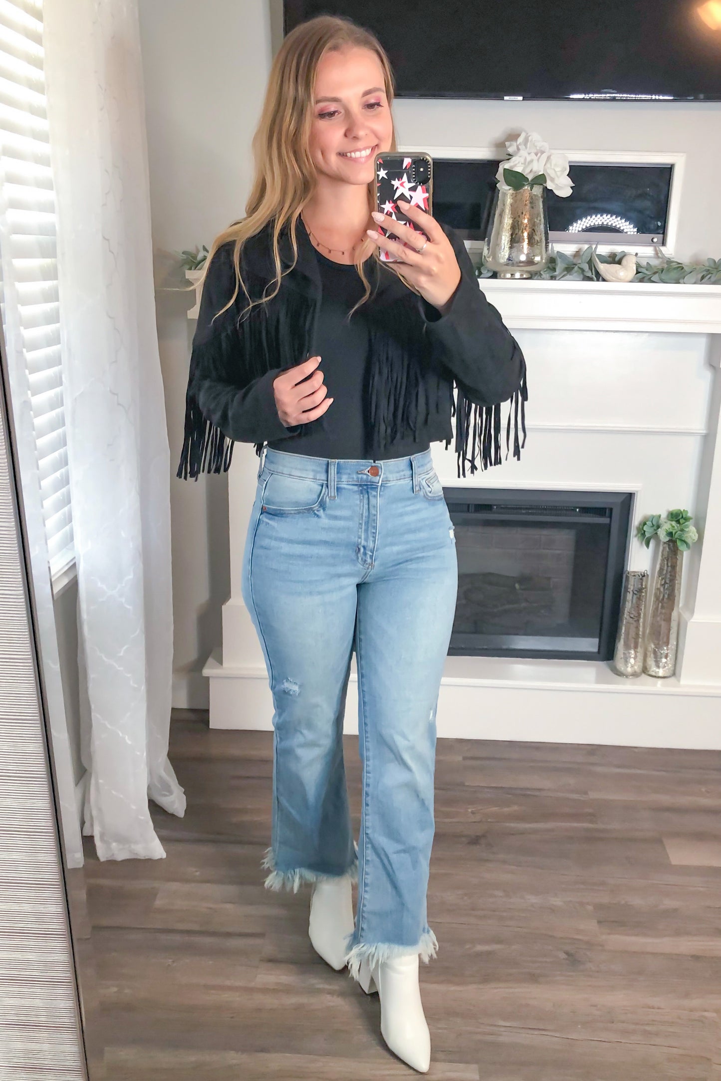 On The Fringe Cropped Suede Jacket, Black