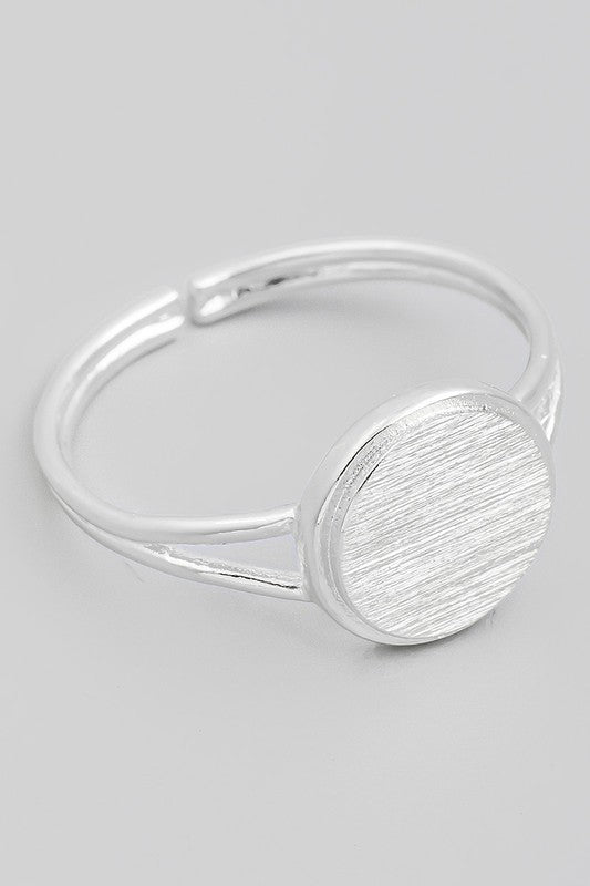 Brushed Circle Disc Signet Adjustable Ring, Silver