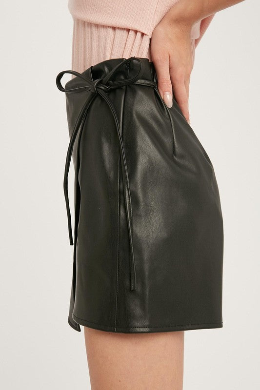 Love At First Site Faux Leather Skort, Black