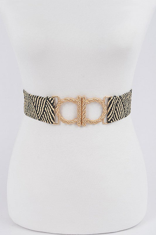 Soul Searching Elastic Faux Straw Belt, Black/Beige *FINAL SALE*