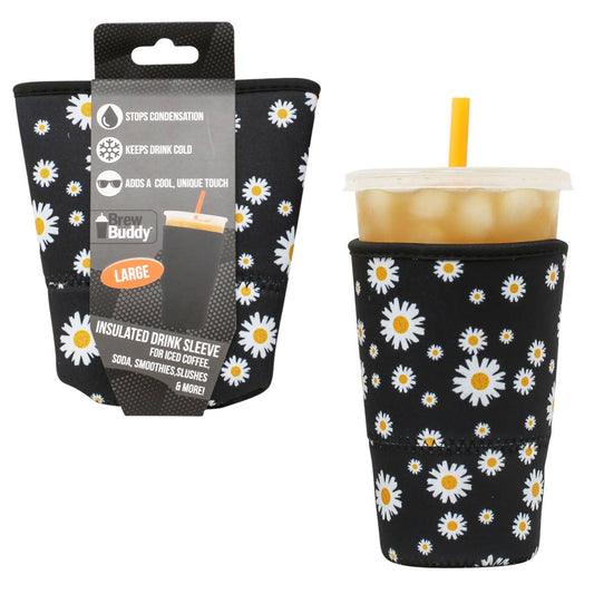 Large  Brew Buddy Insulated Iced Coffee Sleeve - Black Daisy