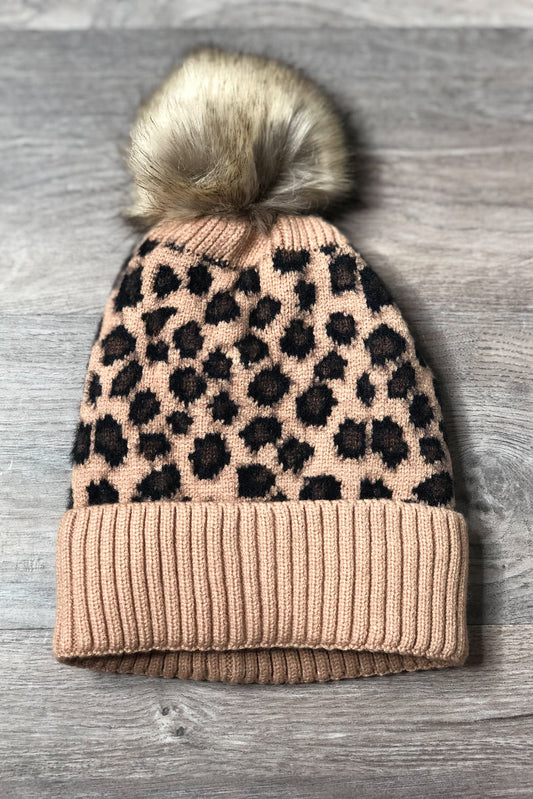 Warm Me Up Leopard Beanie, Camel