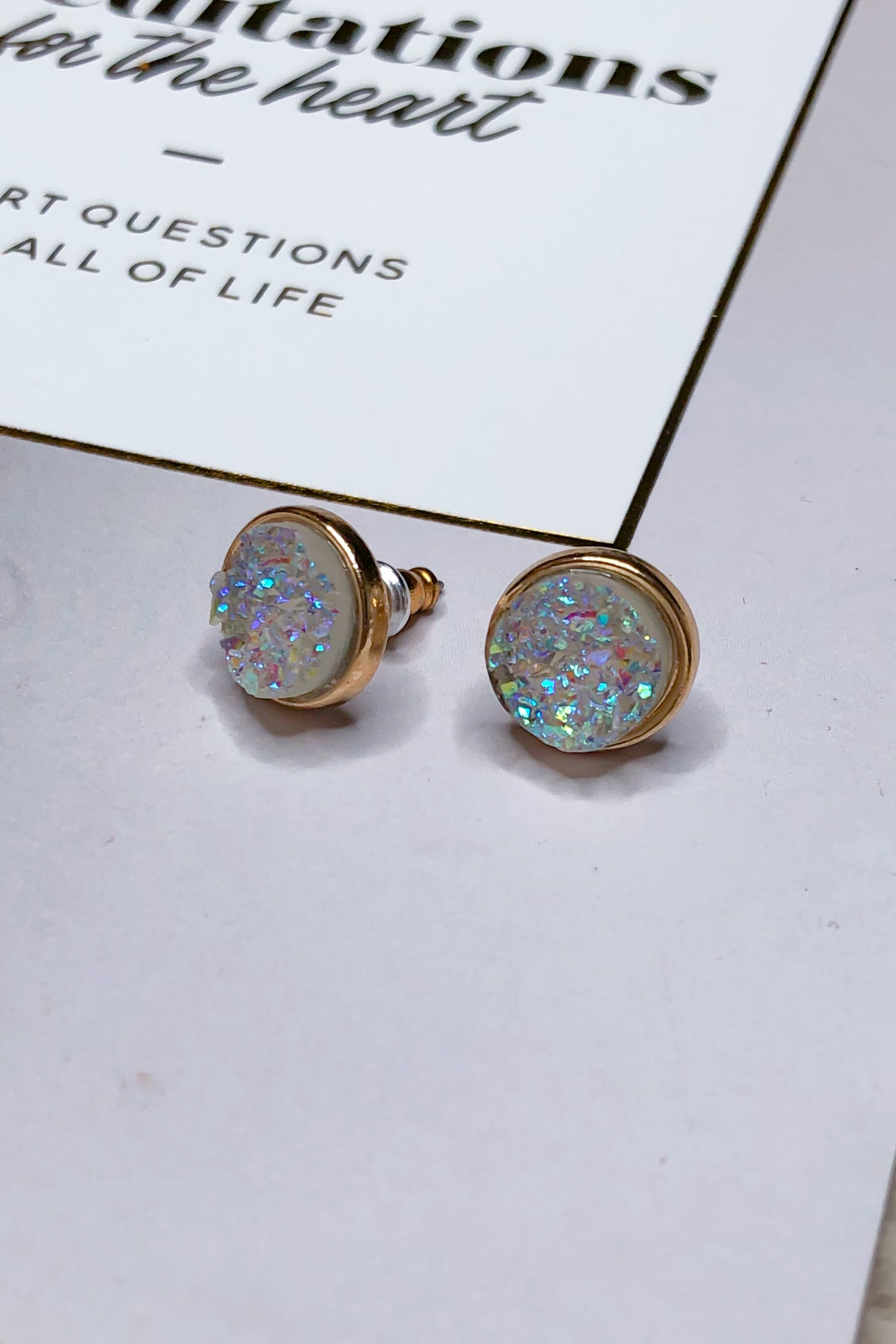 Metallic Druzy Stud Earrings, Clear