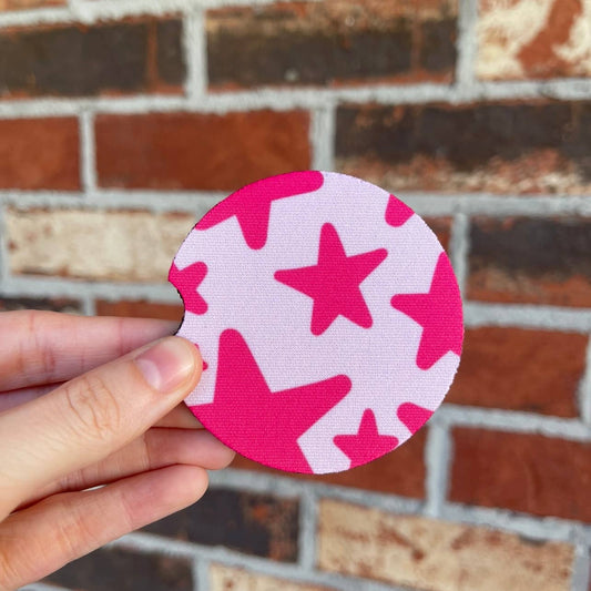 Neon Pink Stars Car Coasters