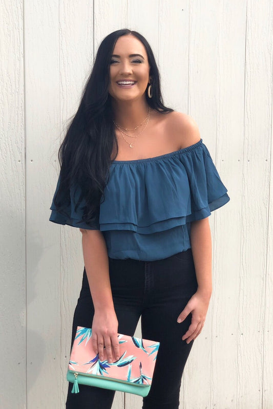 Island Breeze Off The Shoulder Top, Teal FINAL SALE*