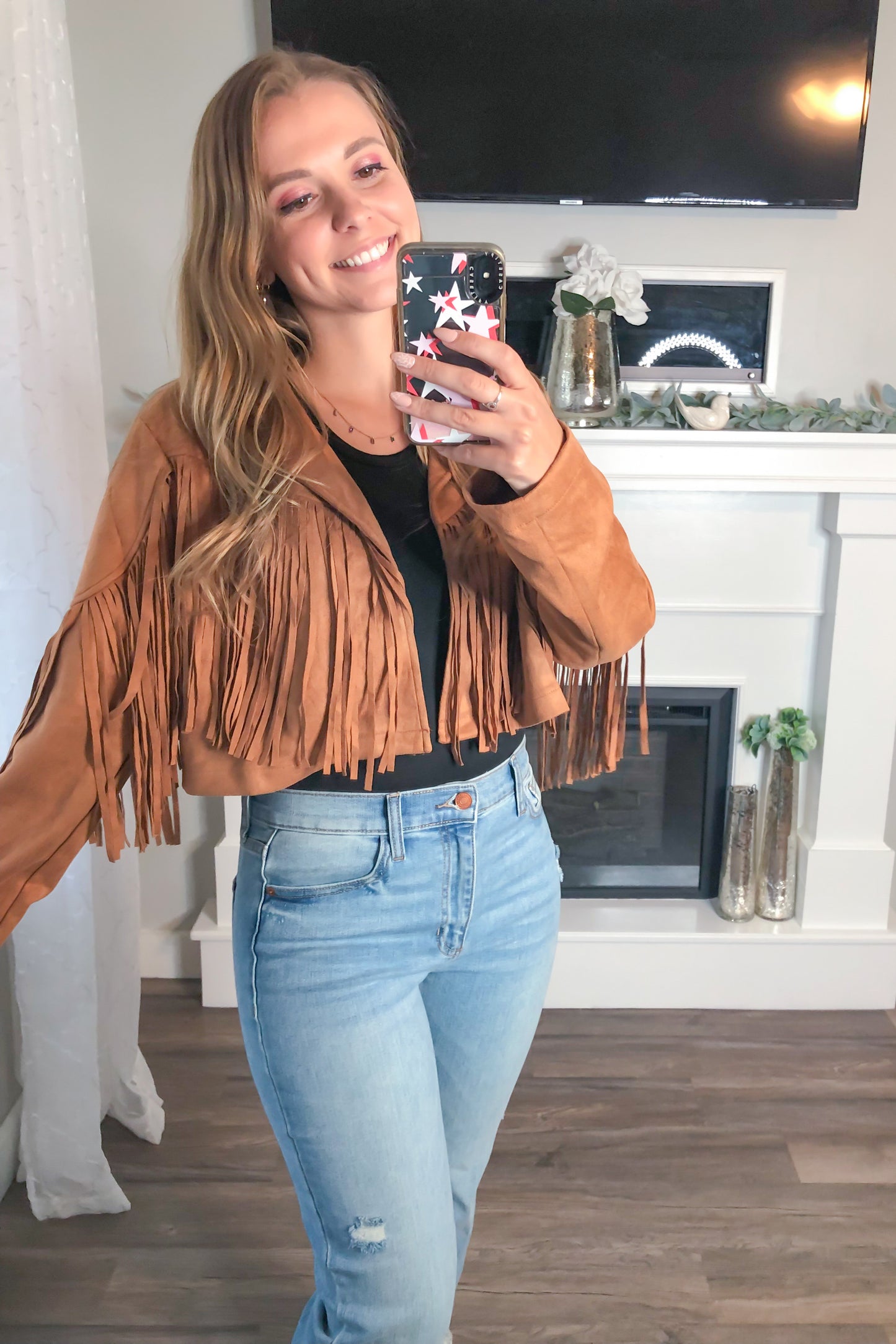 On The Fringe Cropped Suede Jacket, Camel