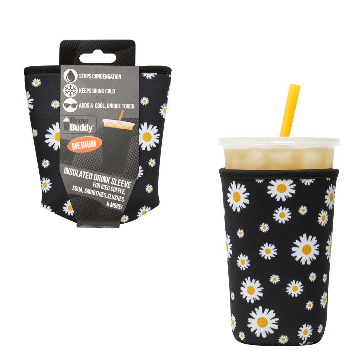 Medium Brew Buddy Insulated Iced Coffee Sleeve - Black Daisy