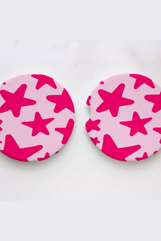 Neon Pink Stars Car Coasters