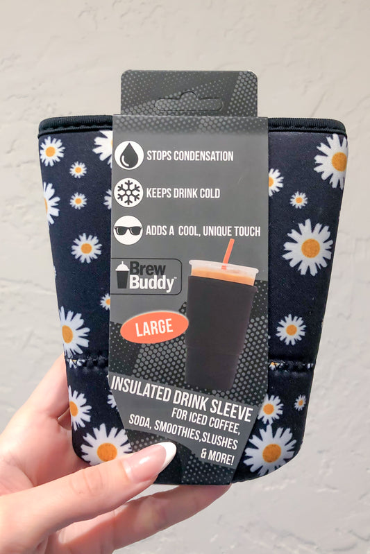 Large Brew Buddy Insulated Iced Coffee Sleeve - Black Daisy