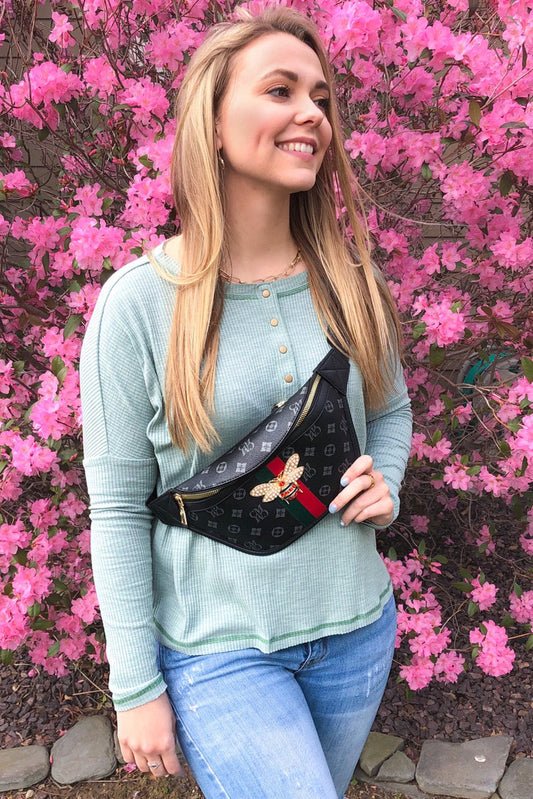 Queen Bee Fanny Pack, Gray/Black