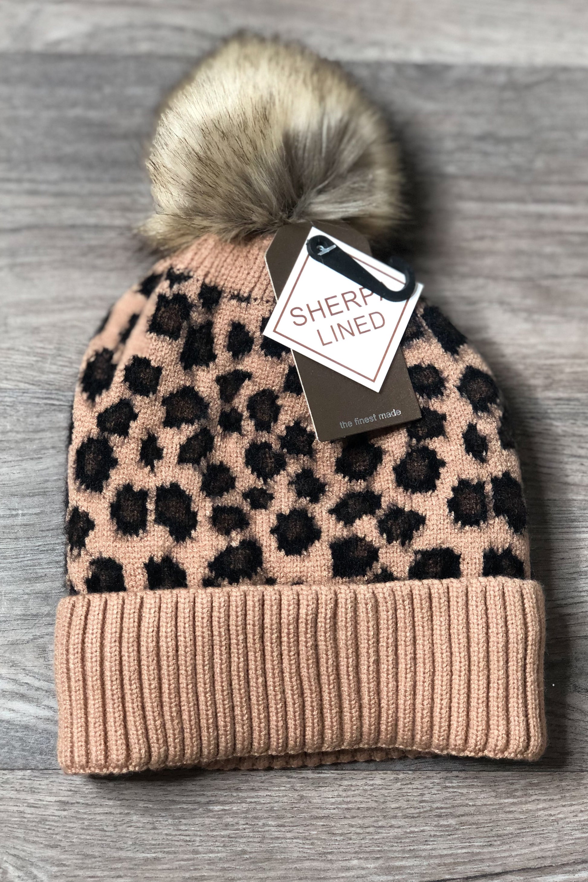 Camel Leopard Pom Beanie