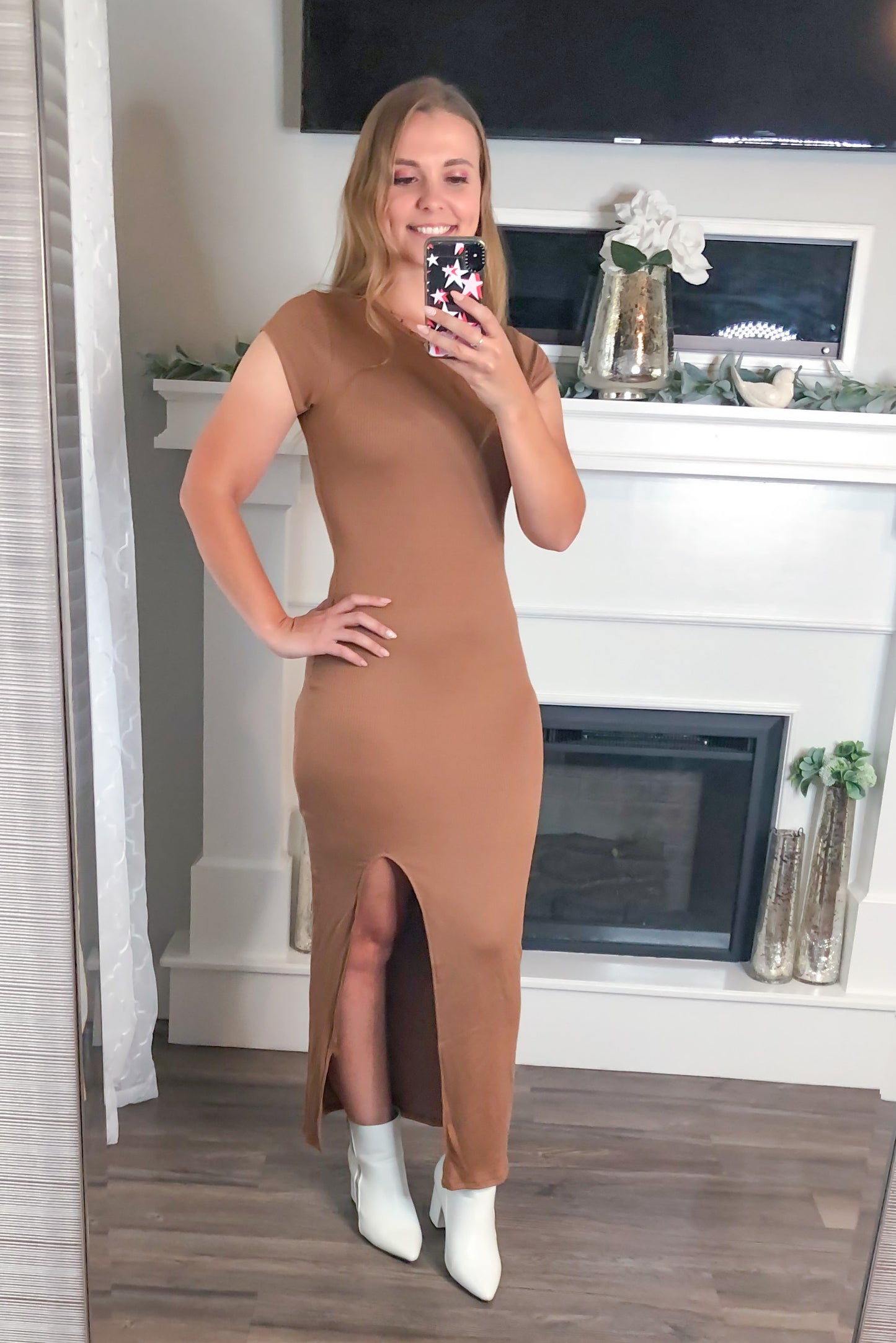 This Is A Necessity Bodycon Ribbed Knit Dress, Butter Brown