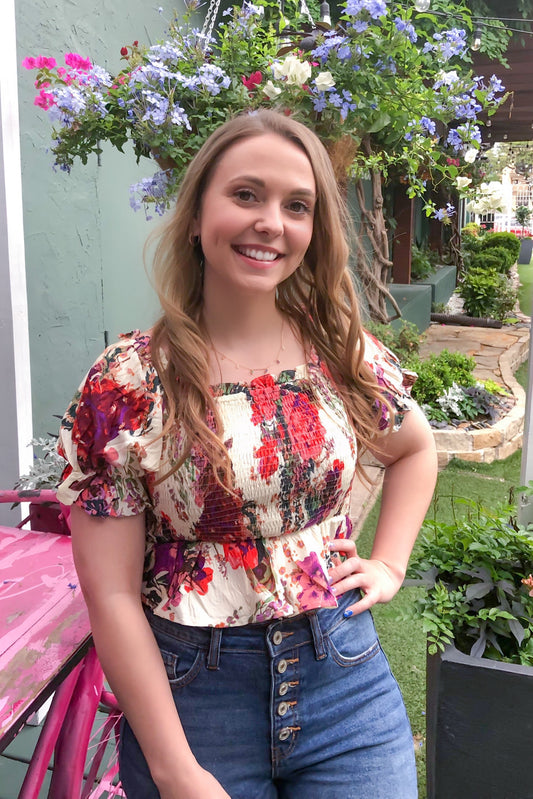 Royal Ties Smocked Top, Ivory