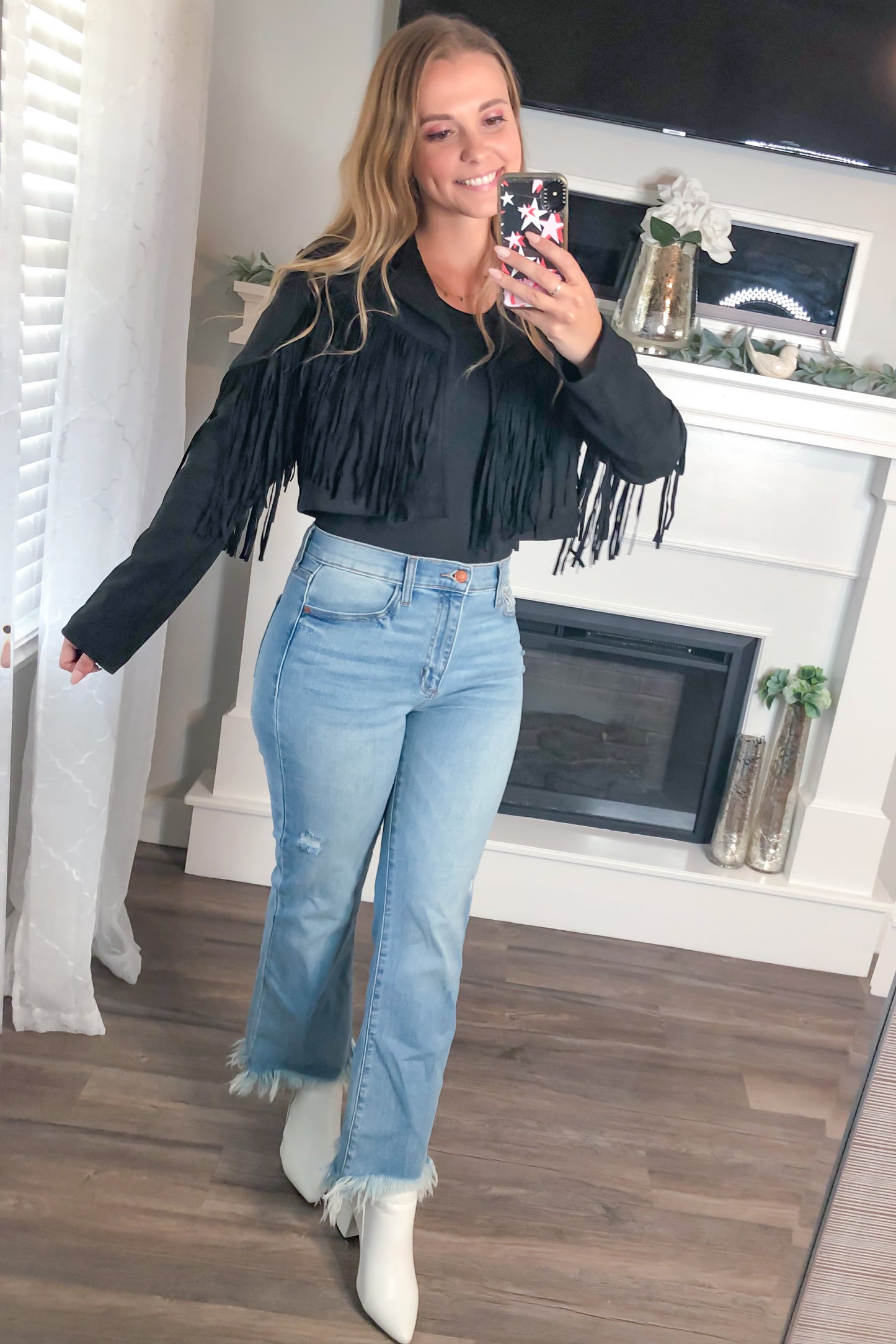 On The Fringe Cropped Suede Jacket, Black