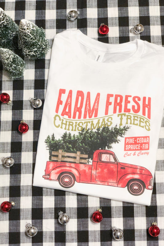 Christmas Trees Vintage Truck Graphic Tee, White